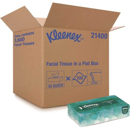 KLEENEX Facial Flat Tissue Boxes , 100 Tissues/Box, 36PK 21400